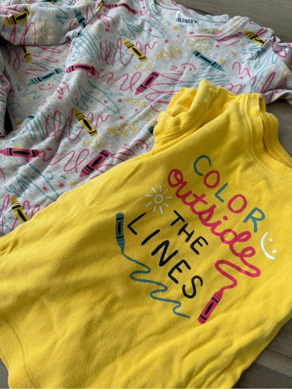 Old Navy Kids Yellow Tee & Multicolor Crayon-Print Pajama Set